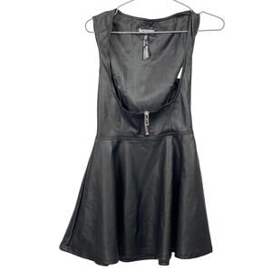 Horoscopez Women's Black Sleeveless Faux Leather Front Zip Flared Mini Dress XS